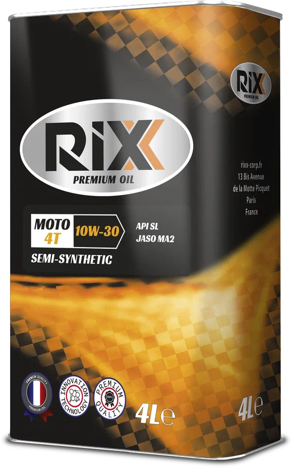 Полусинтетическое моторное масло RIXX MOTO 4Т 10W-30 4 л для четырехтактных двигателей мототехники оптом и в розницу от производителя