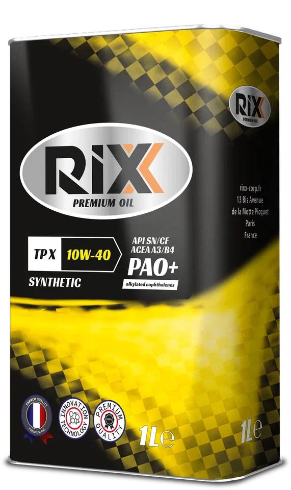 Синтетическое моторное масло RIXX TP X 10W-40 SN/CF A3/B4 PAO+AN 1 л оптом и в розницу от производителя