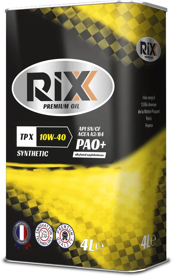 Синтетическое моторное масло RIXX TP X 10W-40 SN/CF A3/B4 PAO+AN 4 л оптом и в розницу от производителя
